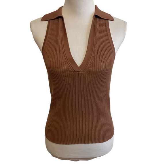 Anko Collared Sleeveless Ribbed Sweater Brown - Picture 1 of 9